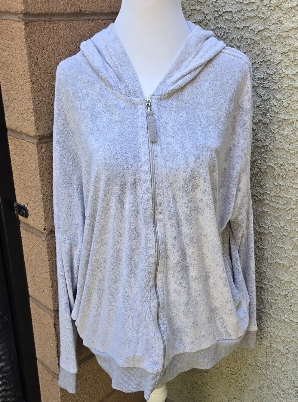 Natori Light Gray Terrycloth Zip-Up Hoodie